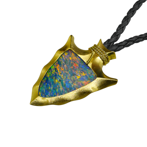 handcrafted arrowhead pendant with black austrailian opal alexander jewell