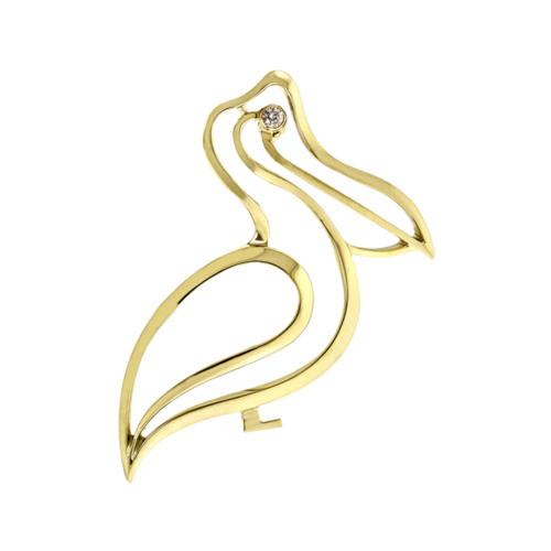 nature jewelry pelican brooch in18K yellow gold with fine quality diamond eye