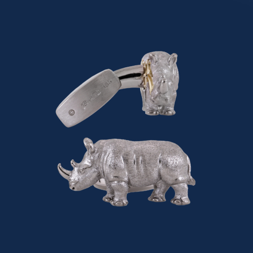 handcrafted white rhino cuff links in 18K gold WildAid endangered species line