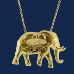 18k gold elephant pendant handcrafted by alexanader jewell for wildaid's endangered species line of luxury jewelry