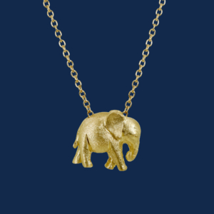 18k gold baby elephant pendant handcrafted by alexander jewell wildaid endangered species fine jewelry