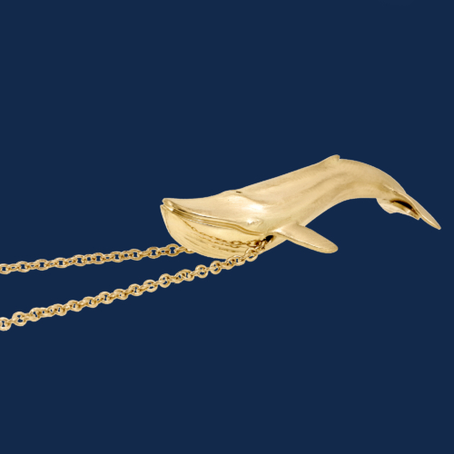 18k gold blue whale handmade by alexander jewell for wildaid endangered species fine jewelry