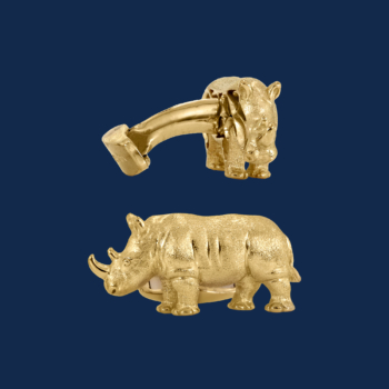 18k gold rhino cuff links handcrafted by alexaander jewell for wildaid endangered species line of fine jewelry