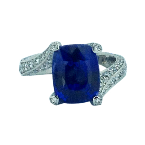 custom burmese blue sapphire and diamond engagement ring handcrafted by alexander jewell